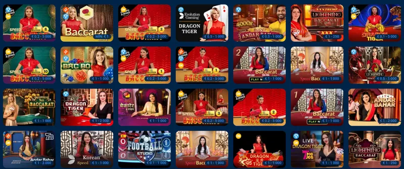 MostBet canlı casinoda Bakara oyun çeşitliliği