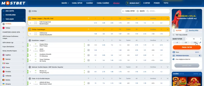 MostBet web sitesinde futbol maç programı