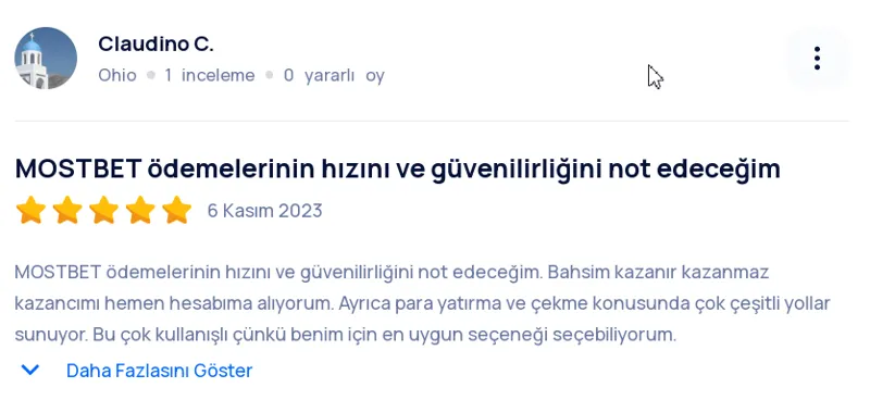 Oyuncunun MostBet'ten kazançlarının çekilmesine ilişkin geri bildirimi