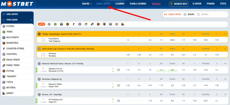 MostBet bahis bürosunda hokeye canlı bahis