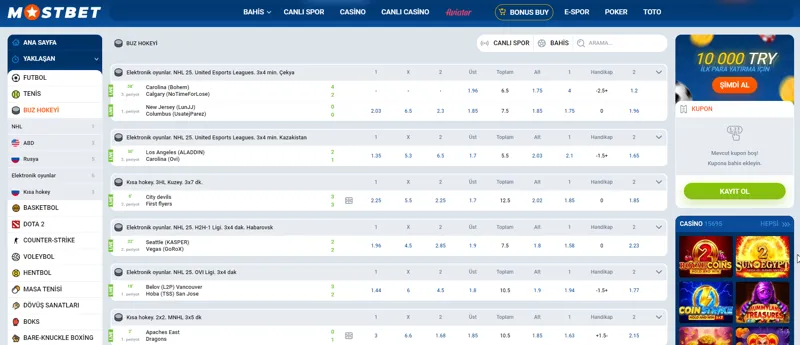 MostBet bahis sitesi web sitesinde hokey bahisleri