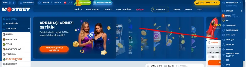 Site menüsünden para çekme