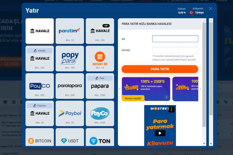 MostBet'te oyun hesabınızı yenilemek için ödeme sistemi seçenekleri