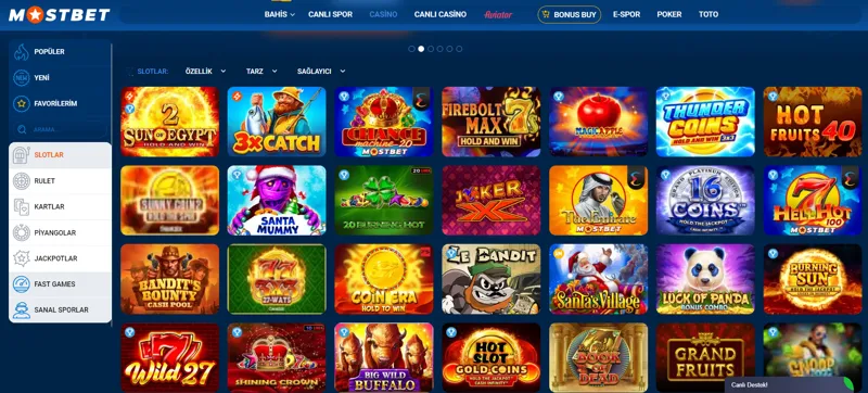 MostBet casino'daki slot makineleri
