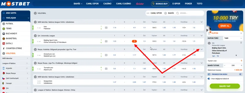 Voleybol Maçı Bahis Kuponu