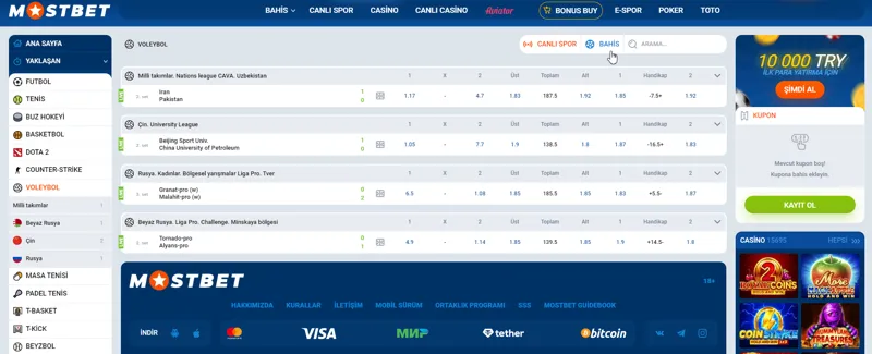 MostBet bahisçisinde voleybol bahisleri